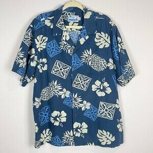 VTG RJC Hawaii Blue Pineapple Aloha Hawaiian Single Stitch Shirt 2XL